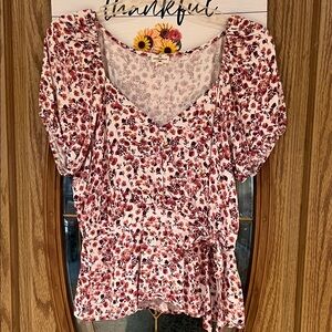 Floral Print Puff Sleeve Blouse